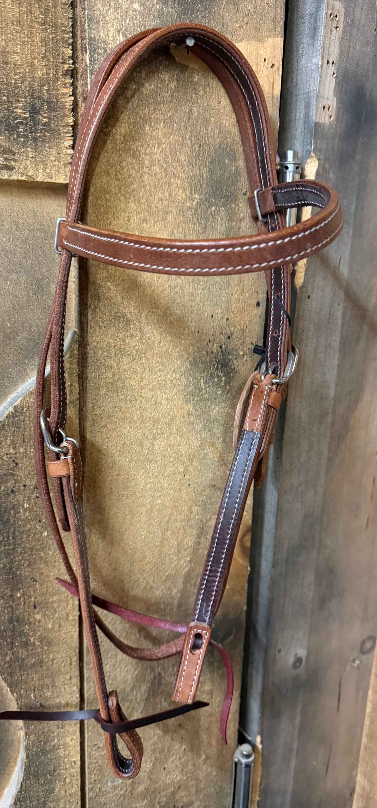 Classic Stitch Argentina Cow Leather Browband Headstall with Leather Ties