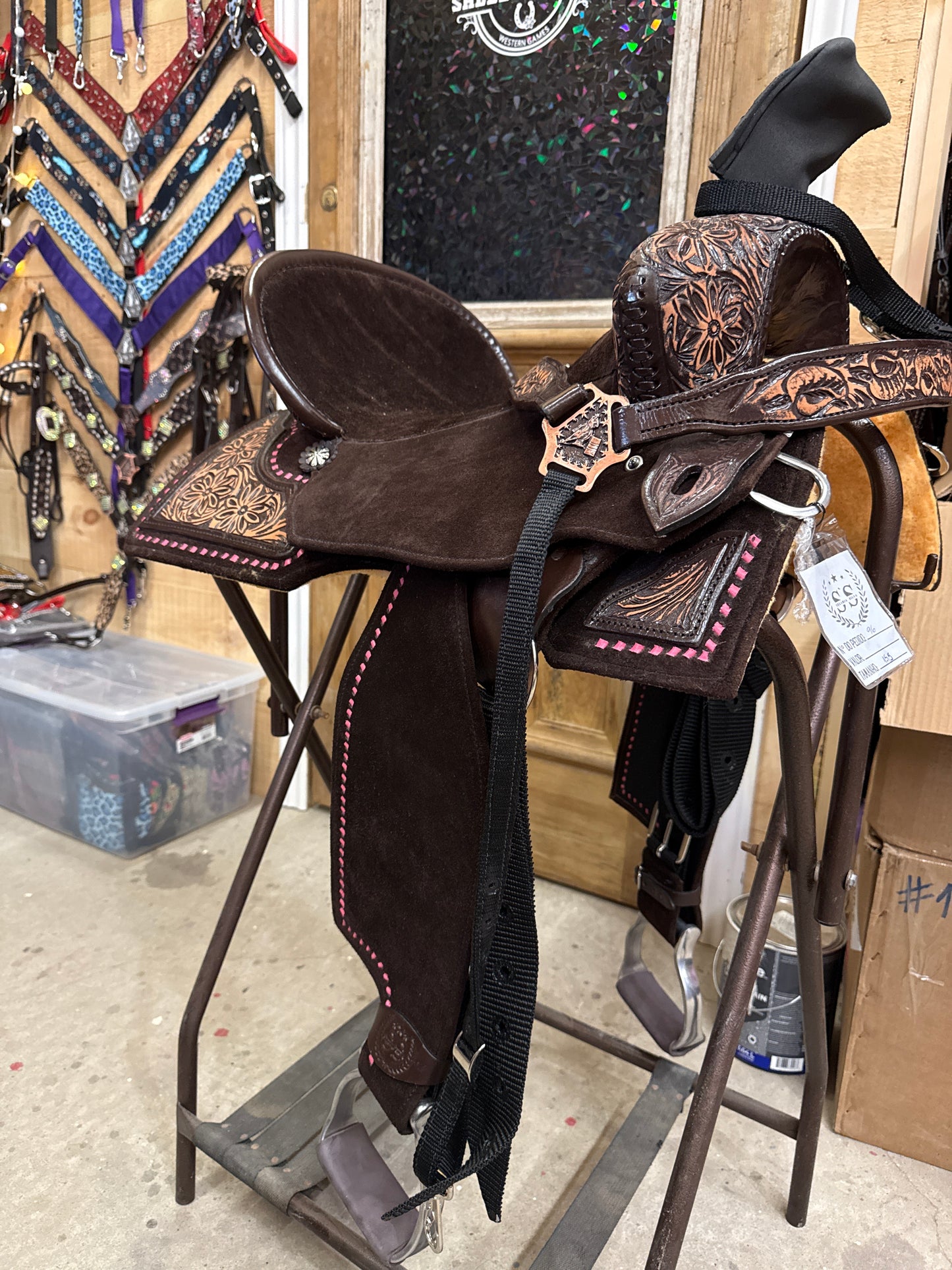 Silva Martin 15.5” Chocolate and Pink Stitch Saddle 96