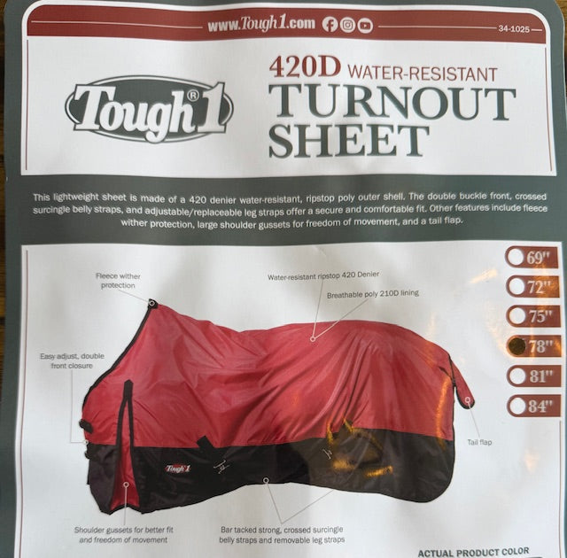 Tough 1 Horse Turnout Sheet