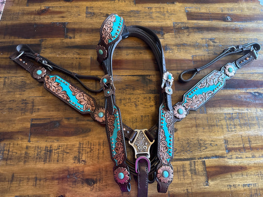 Limited Edition Azure Petal One Ear Headstall and Breast Collar Set