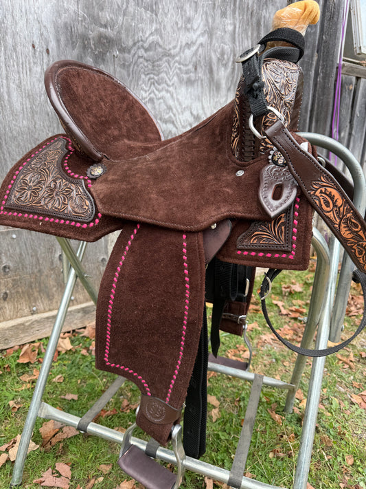 Silva Martin 14.5” Chocolate/Pink Stitch Saddle 412