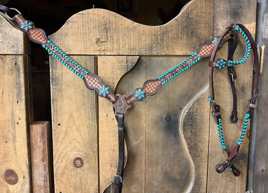 Turquoise Trailblazer One Ear Headstall and Breastcollar Set