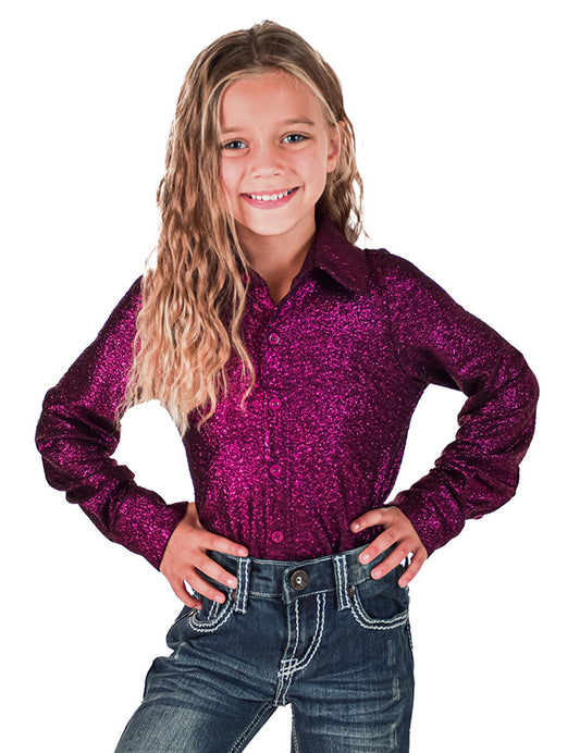 Girl's Pullover Button Up (Magenta Shimmer Medium Weight and Medium Stretch)