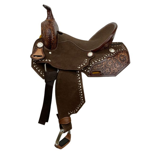 Circle S Chocolate Calico Barrel Style Saddle - 14 Inch