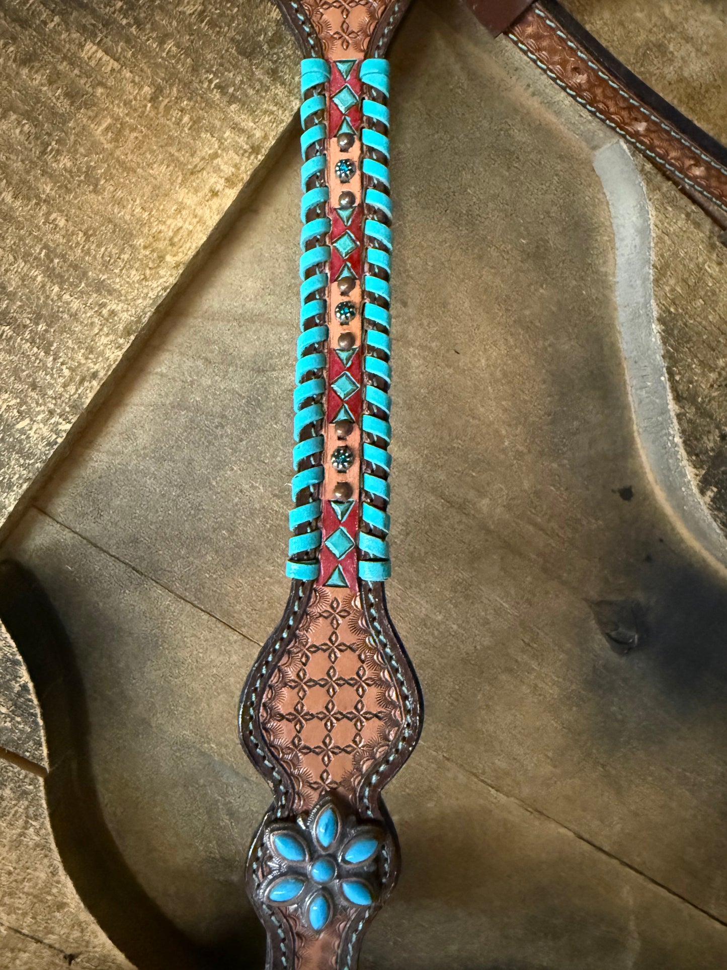 Turquoise Trailblazer One Ear Headstall and Breastcollar Set