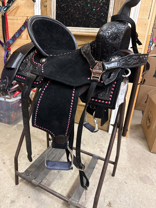 Silva Martin 14” Black with Pink Stitch Saddle 82