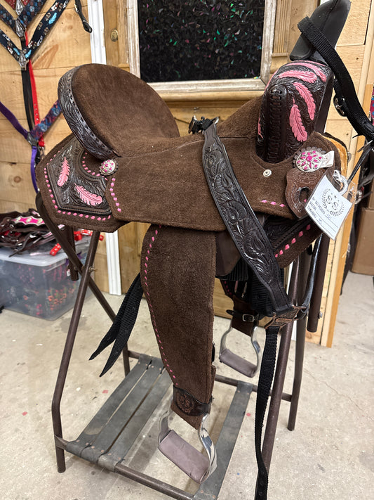 Silva Martin 15” Chocolate with Pink Feather Saddle 56