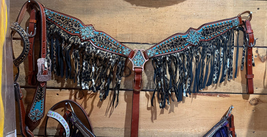 Mini/Pony Turquoise Leopard Fringe Set