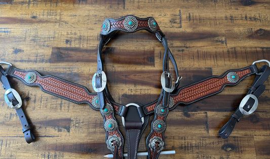 Braided Blue Browband Headstall and Breastcollar Set