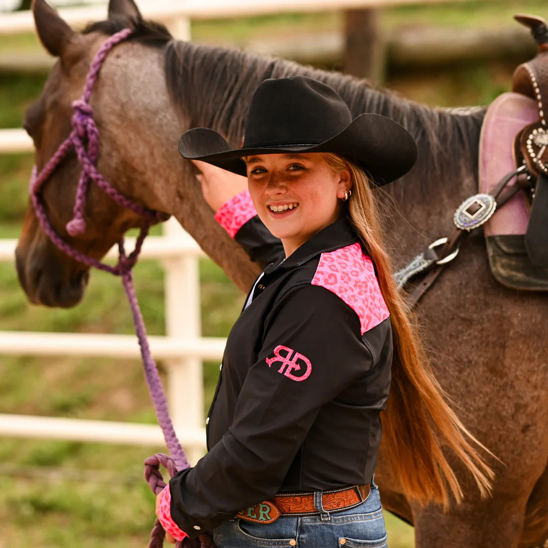 Rocket Donkey Black and Pink Cheetah Rodeo Shirt