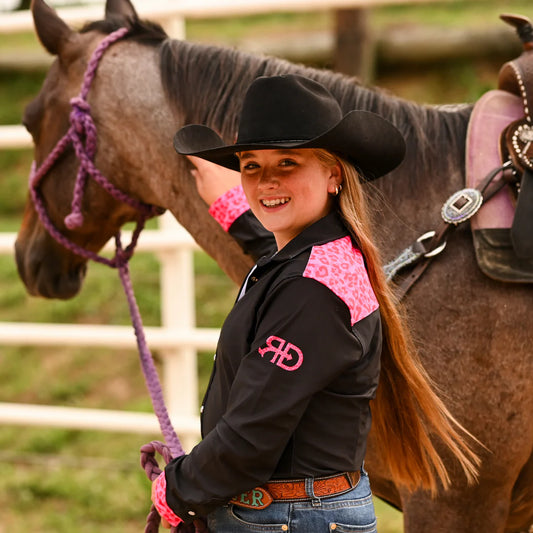 Rocket Donkey Black and Pink Cheetah Rodeo Shirt