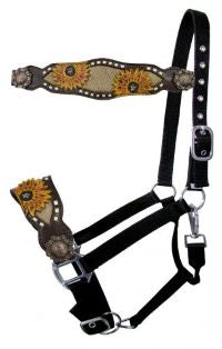 Nylon Bronc Halter with painted sunflower design and burlap inlay nose band