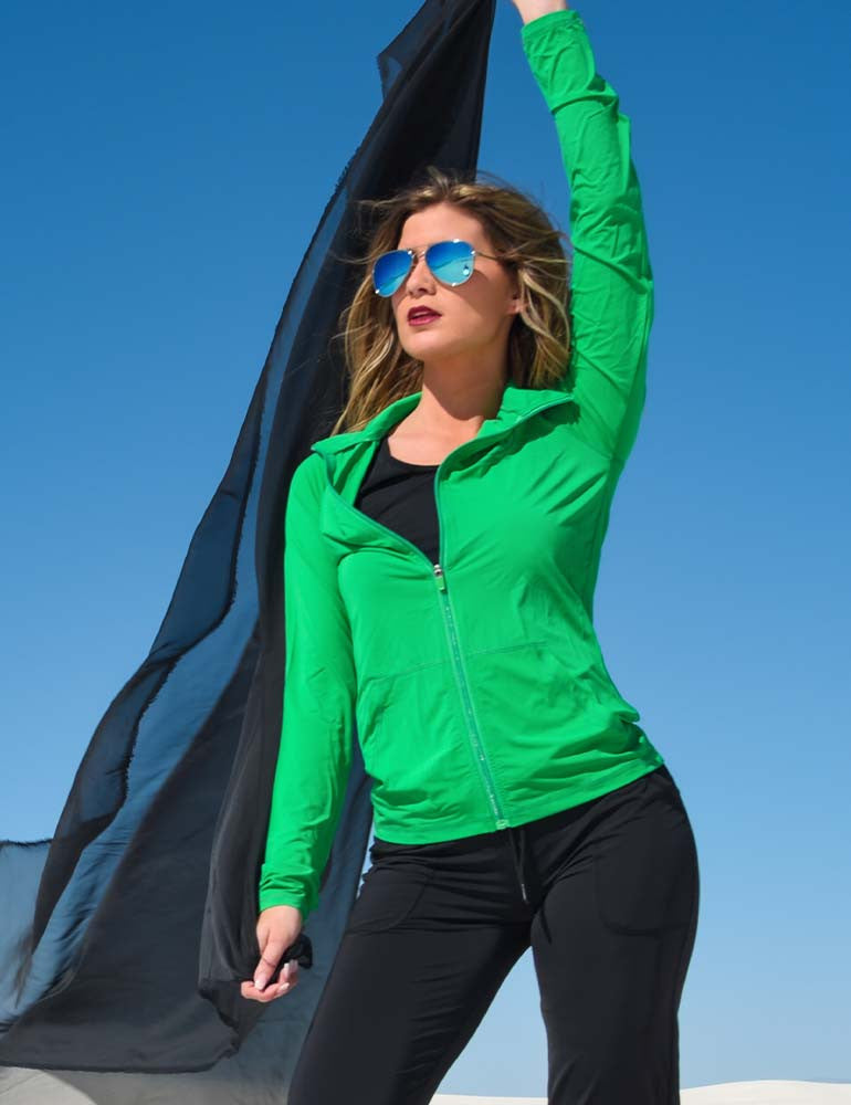 Breathe Instant Cooling UPF full zip cadet long sleeve with front pouch pocket (money green)