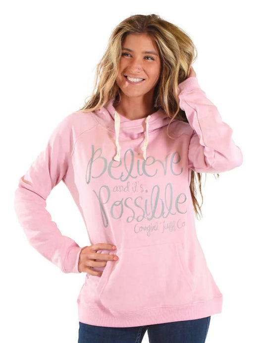 Women's Gray Believe Pink Hoodie