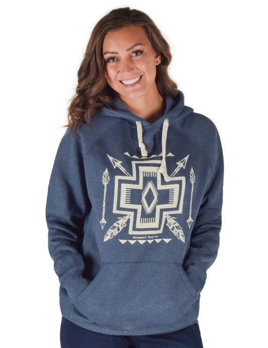 Aztec Cream Print Unisex Hooded Sweatshirt (Navy)