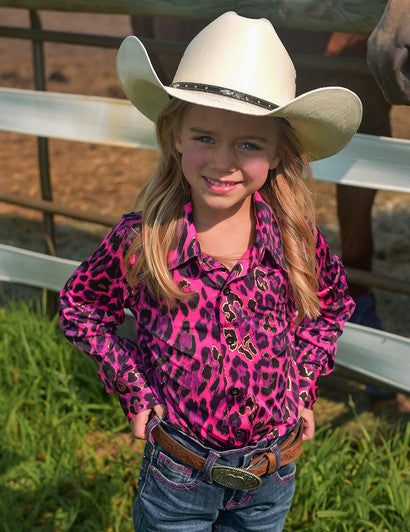 Girls Pullover Button Up (Watermelon Leopard Lightweight Stretch Jersey)