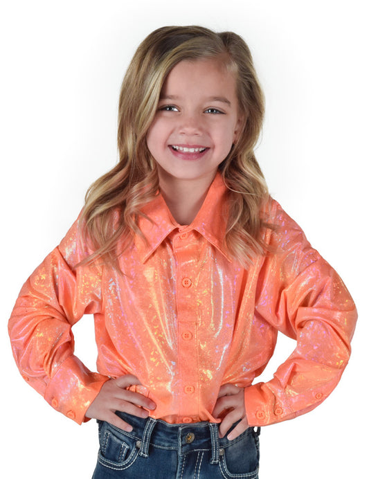 Girls Pullover Button Up (Tangerine With Foil Lightweight Stretch Jersey)