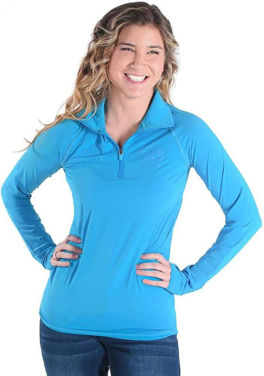 Breathe Instant Cooling UPF quarter zip long sleeve tee with thumbholes (blue)