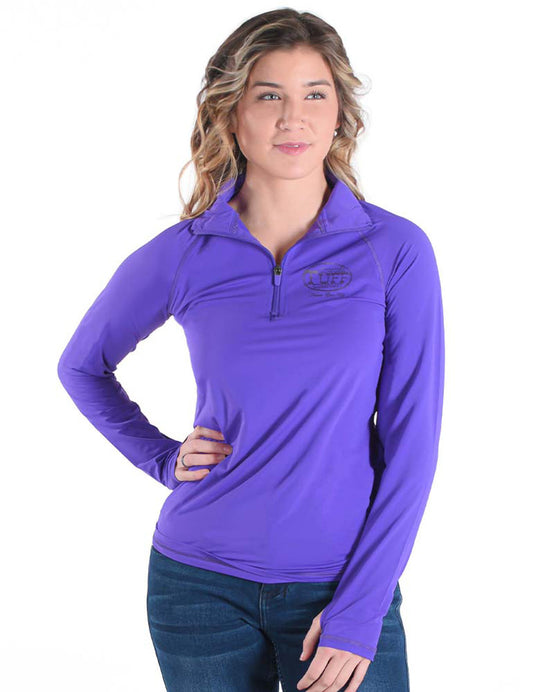 Breathe Instant Cooling UPF quarter zip long sleeve tee with thumbholes (purple)