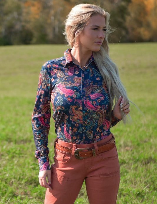 Pullover Button Up (Blue With Colorful Paisley Lightweight Stretch Jersey)