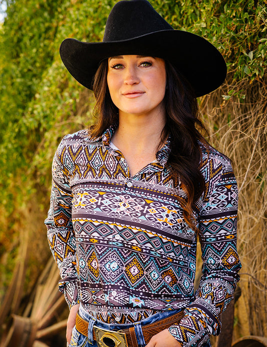 Pullover Button Up (Colorful Geometric Print Lightweight Stretch Jersey)