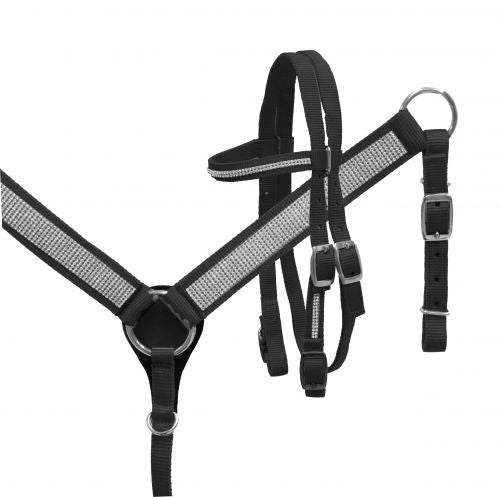 Mini/ Small Pony Nylon headstall and breast collar set with crystals