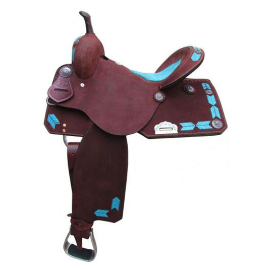 Circle S Barrel Style Saddle with Turquoise Leather Laced Arrow Trim 15"
