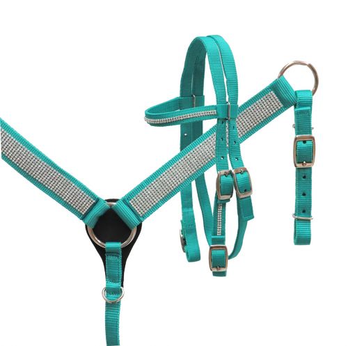 Mini/ Small Pony Nylon headstall and breast collar set with crystals