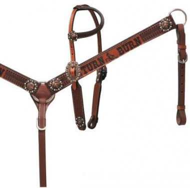 Copper Shimmer Leather 'Turn N Burn' Headstall, Breast Collar Set